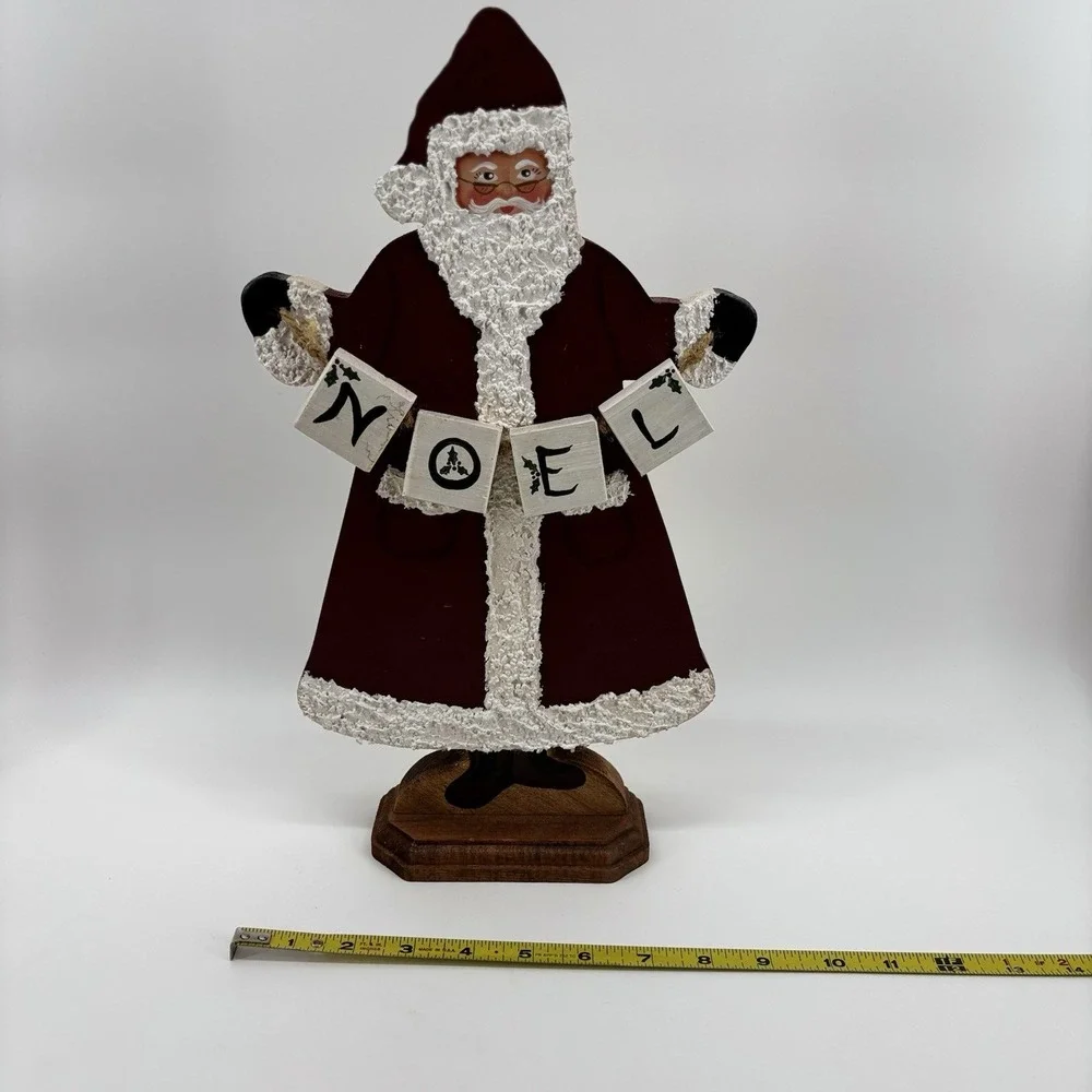 VTG Folk Art Hand Painted Noel Wooden Santa Rustic Christmas 15
